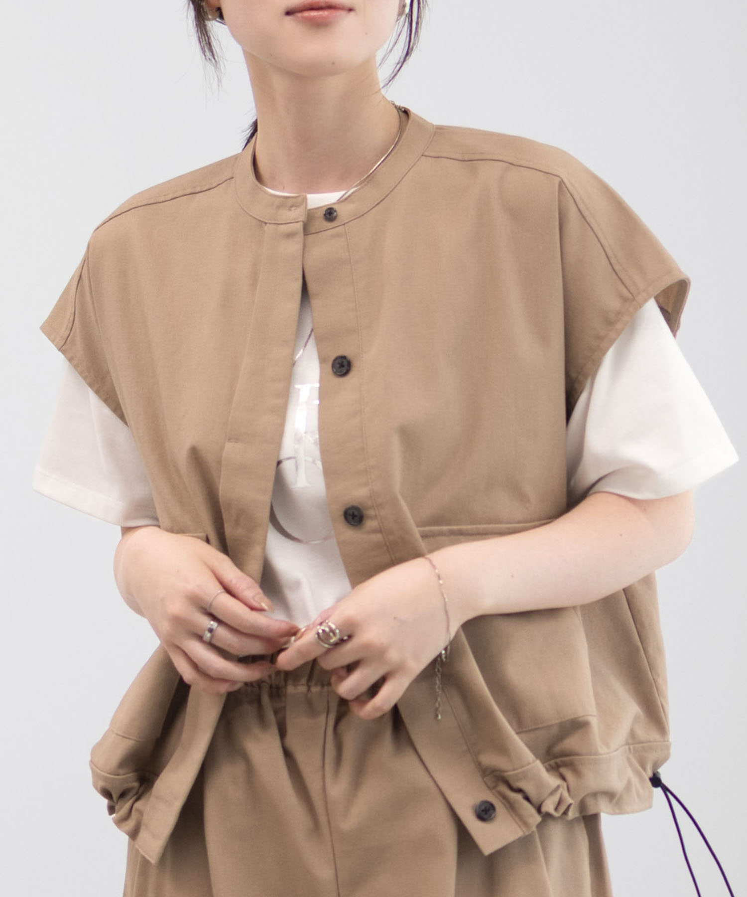 Idnes リネンライクノーカラージャケット レディース商品画像-1