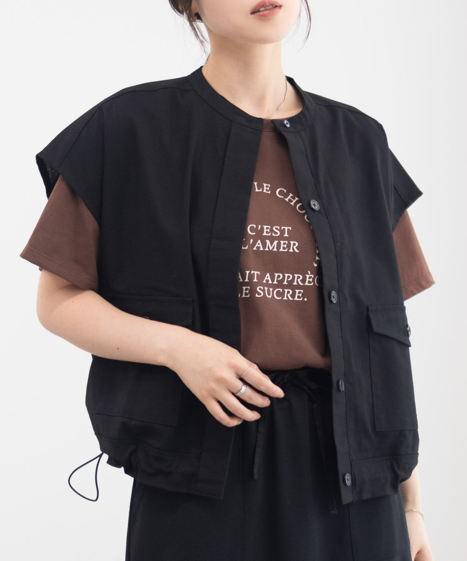 Idnes リネンライクノーカラージャケット レディース商品画像-2