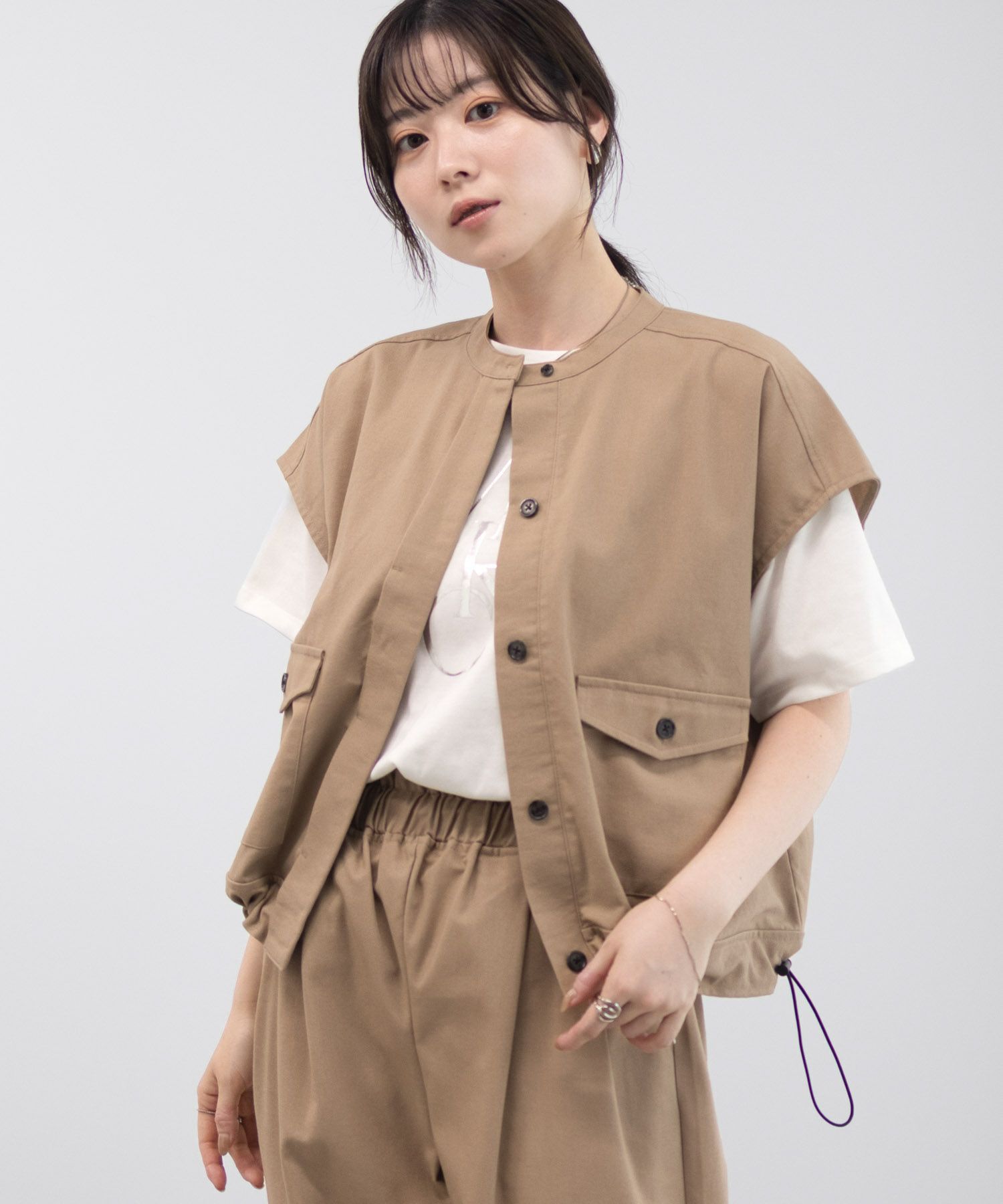 Idnes リネンライクノーカラージャケット レディース商品画像-3