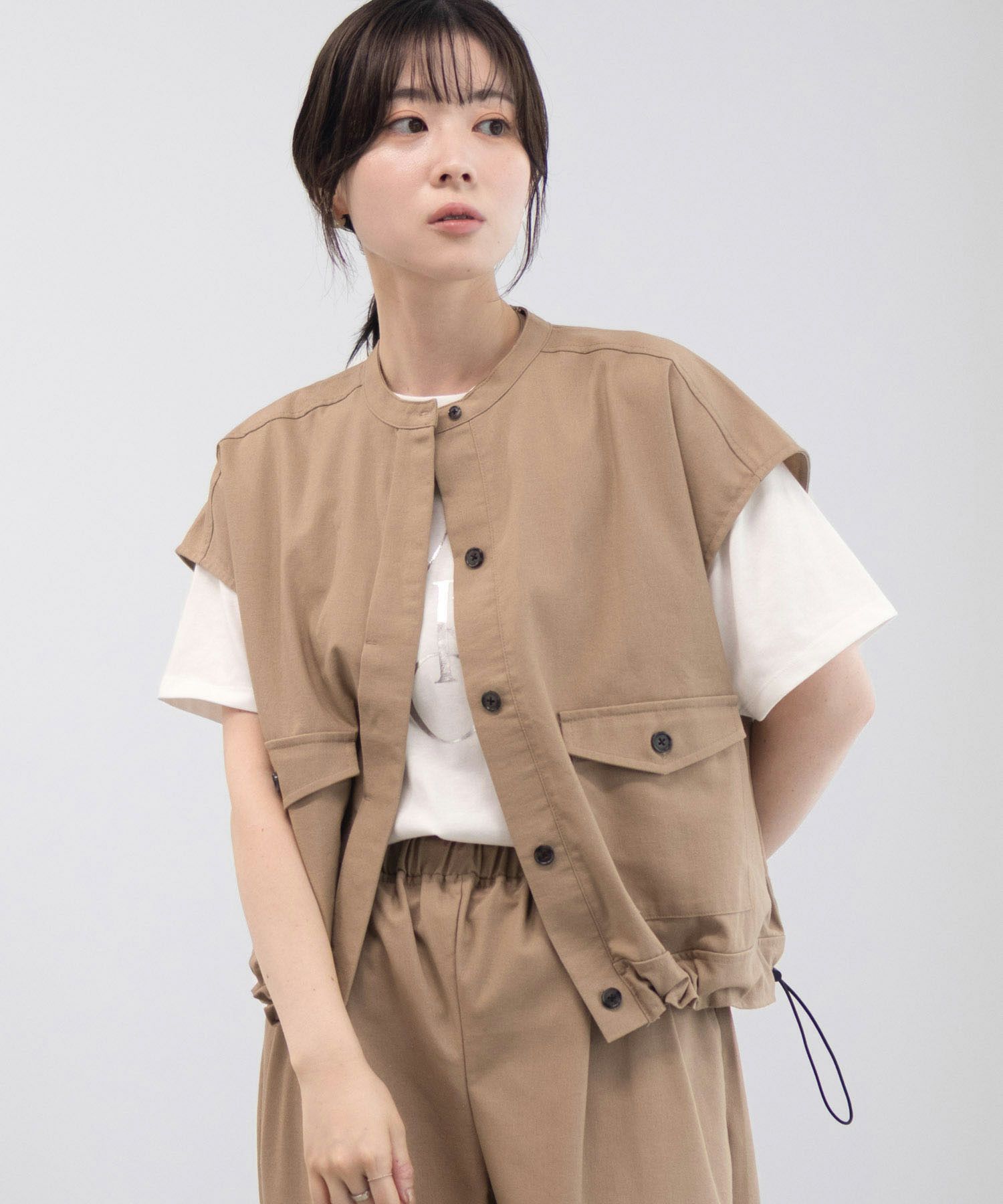 Idnes リネンライクノーカラージャケット レディース商品画像-4