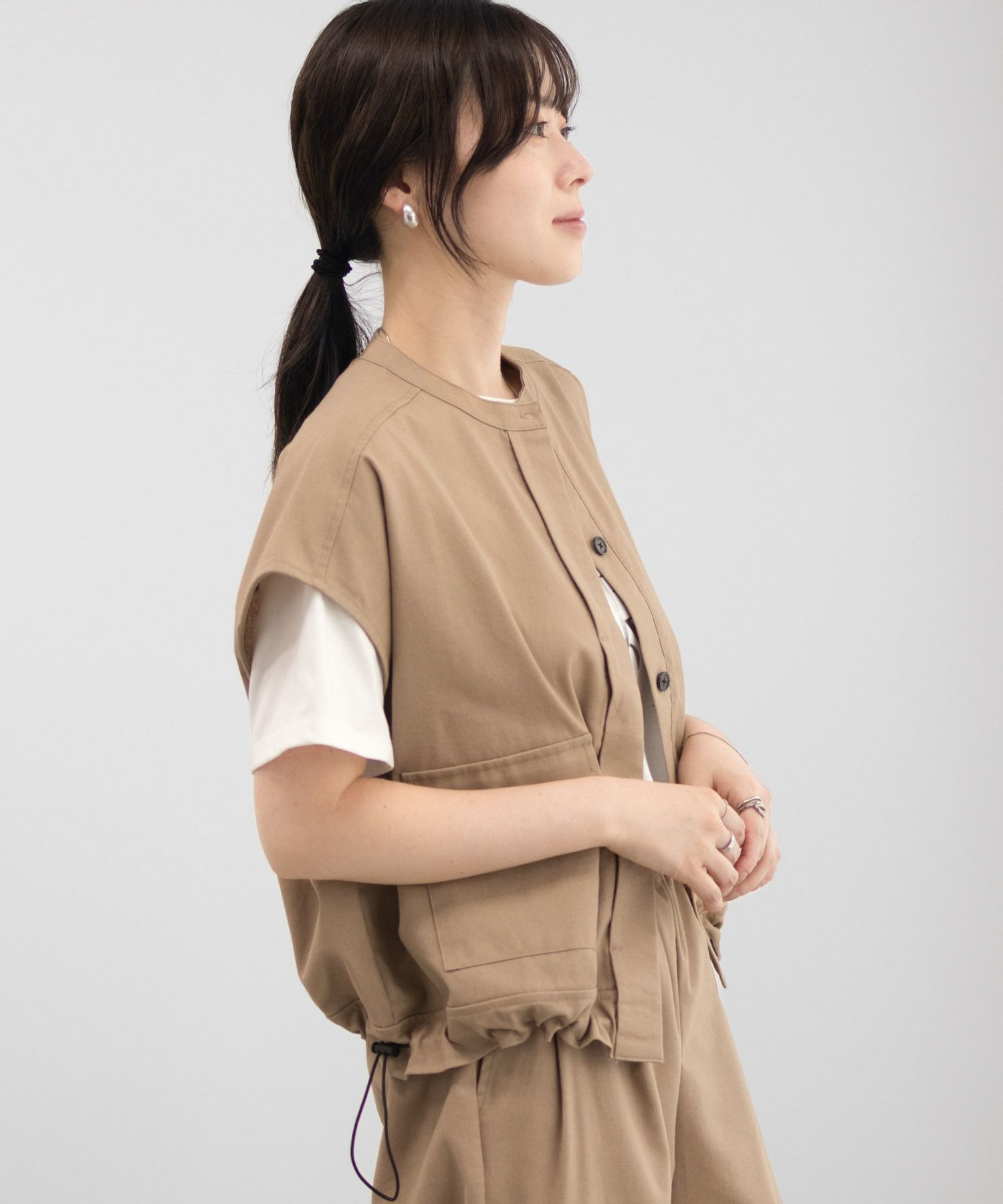 [最終さらに50%OFF]Idnes リネンライクノーカラージャケット レディース商品画像-6