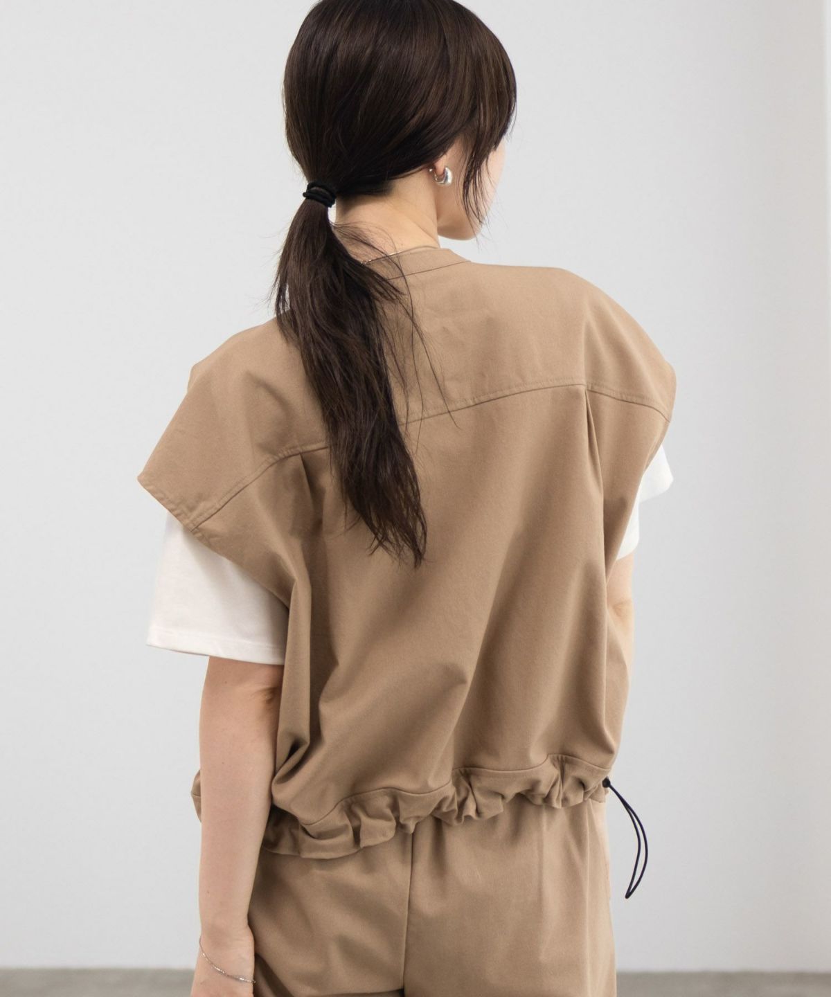 Idnes リネンライクノーカラージャケット レディース