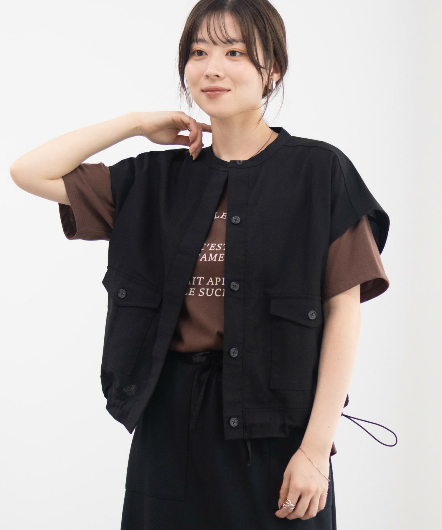 Idnes リネンライクノーカラージャケット レディース商品画像-11