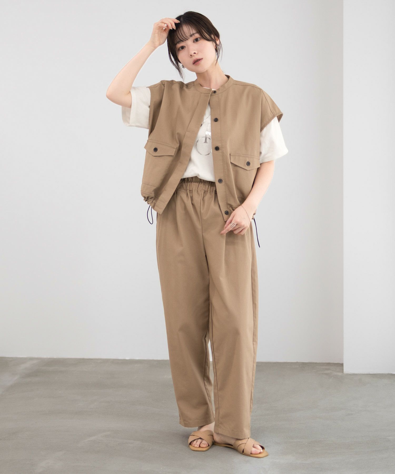 Idnes リネンライクノーカラージャケット レディース商品画像-23