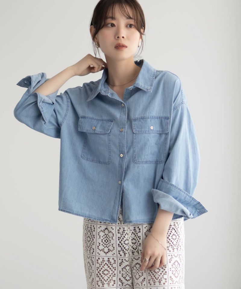 Idnes デニムコンパクトシャツ レディース