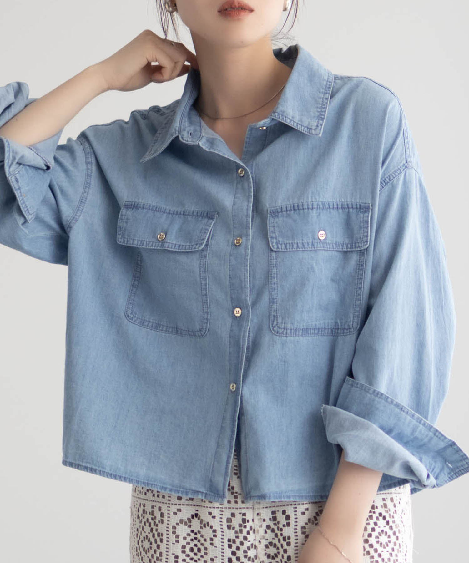 Idnes デニムコンパクトシャツ レディース商品画像-2