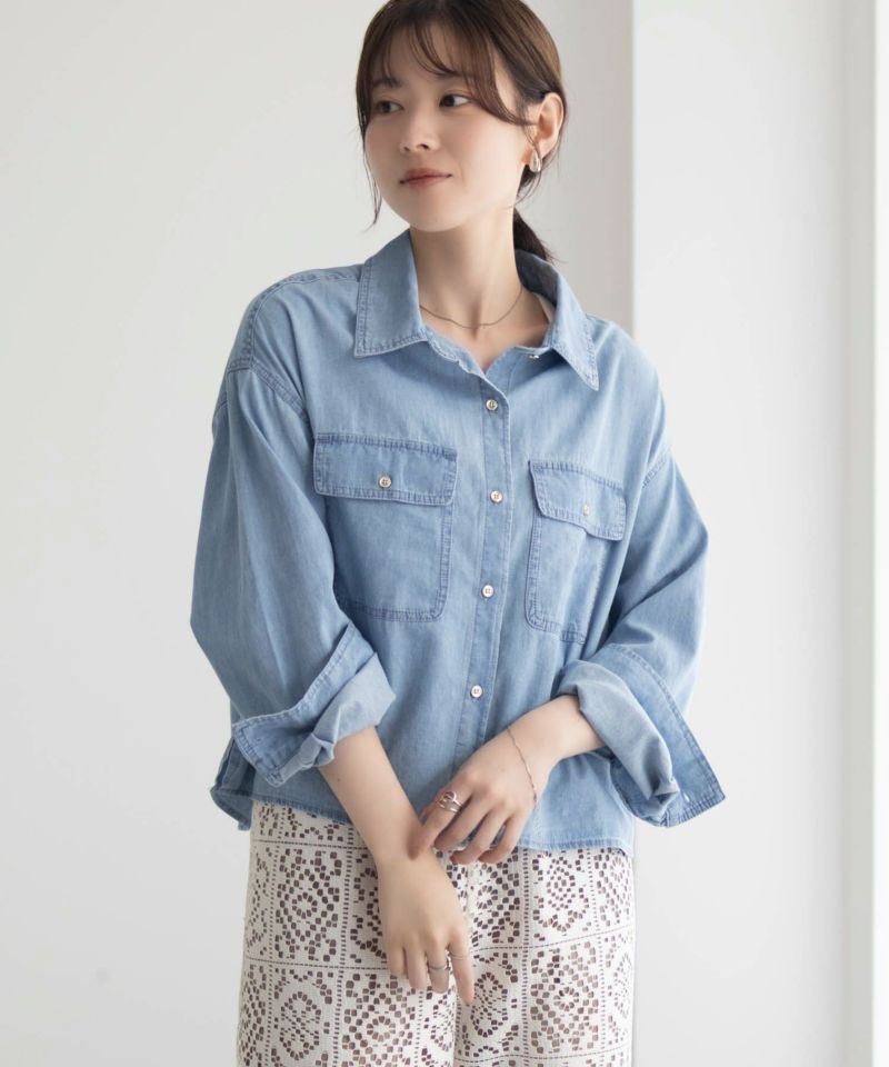 Idnes デニムコンパクトシャツ レディース