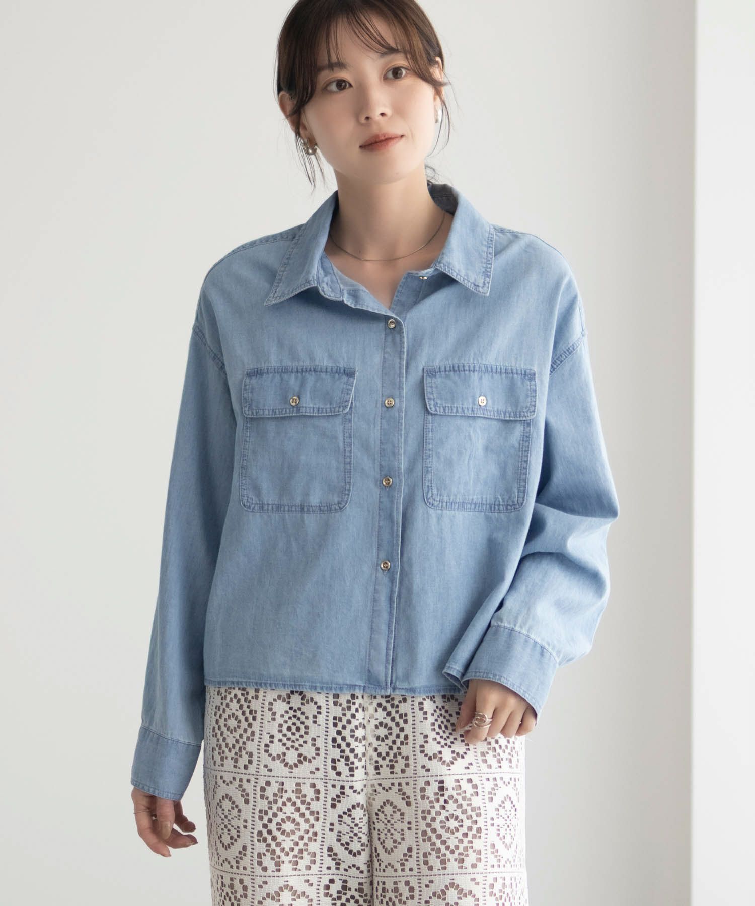 Idnes デニムコンパクトシャツ レディース商品画像-6