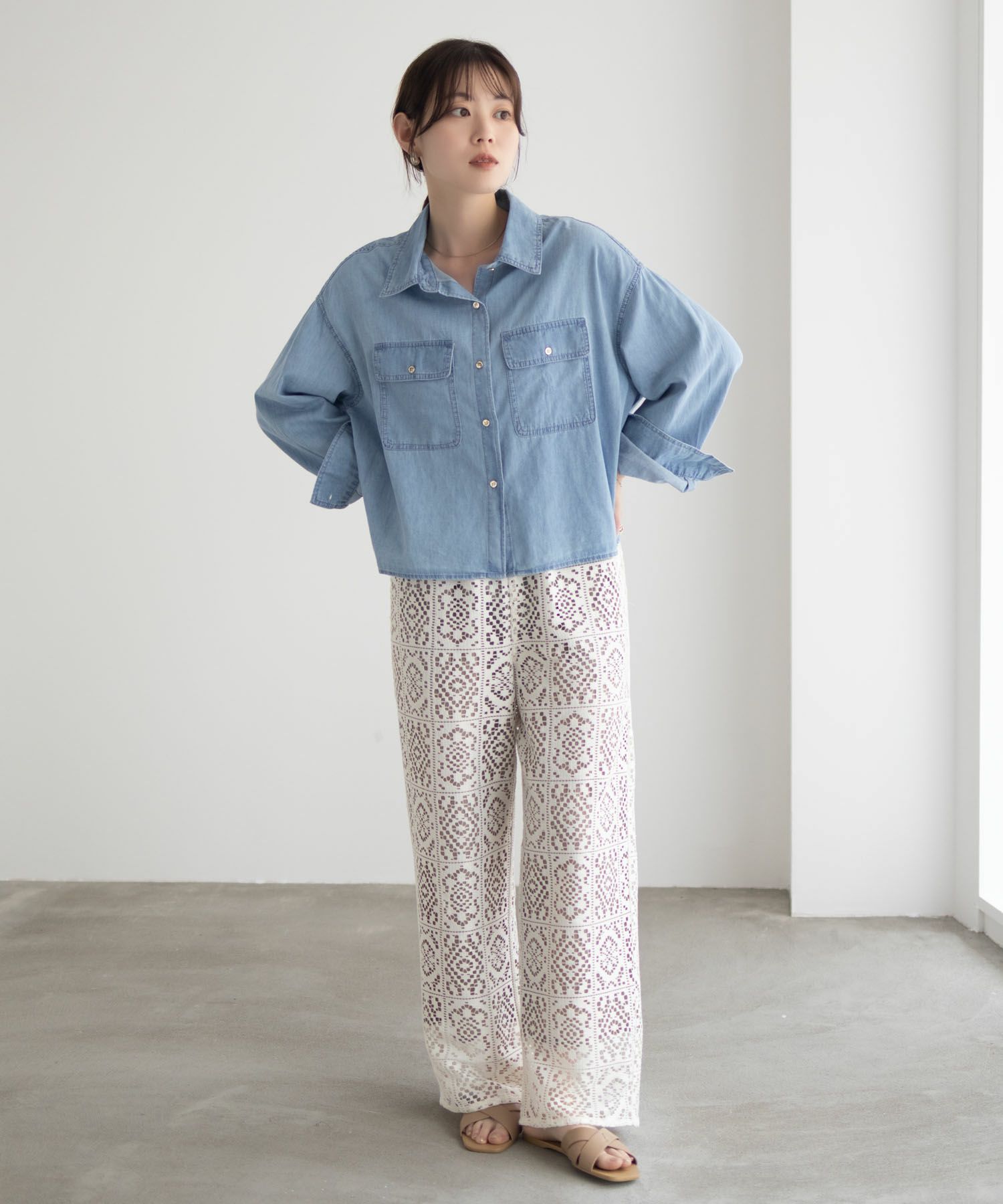 Idnes デニムコンパクトシャツ レディース商品画像-10