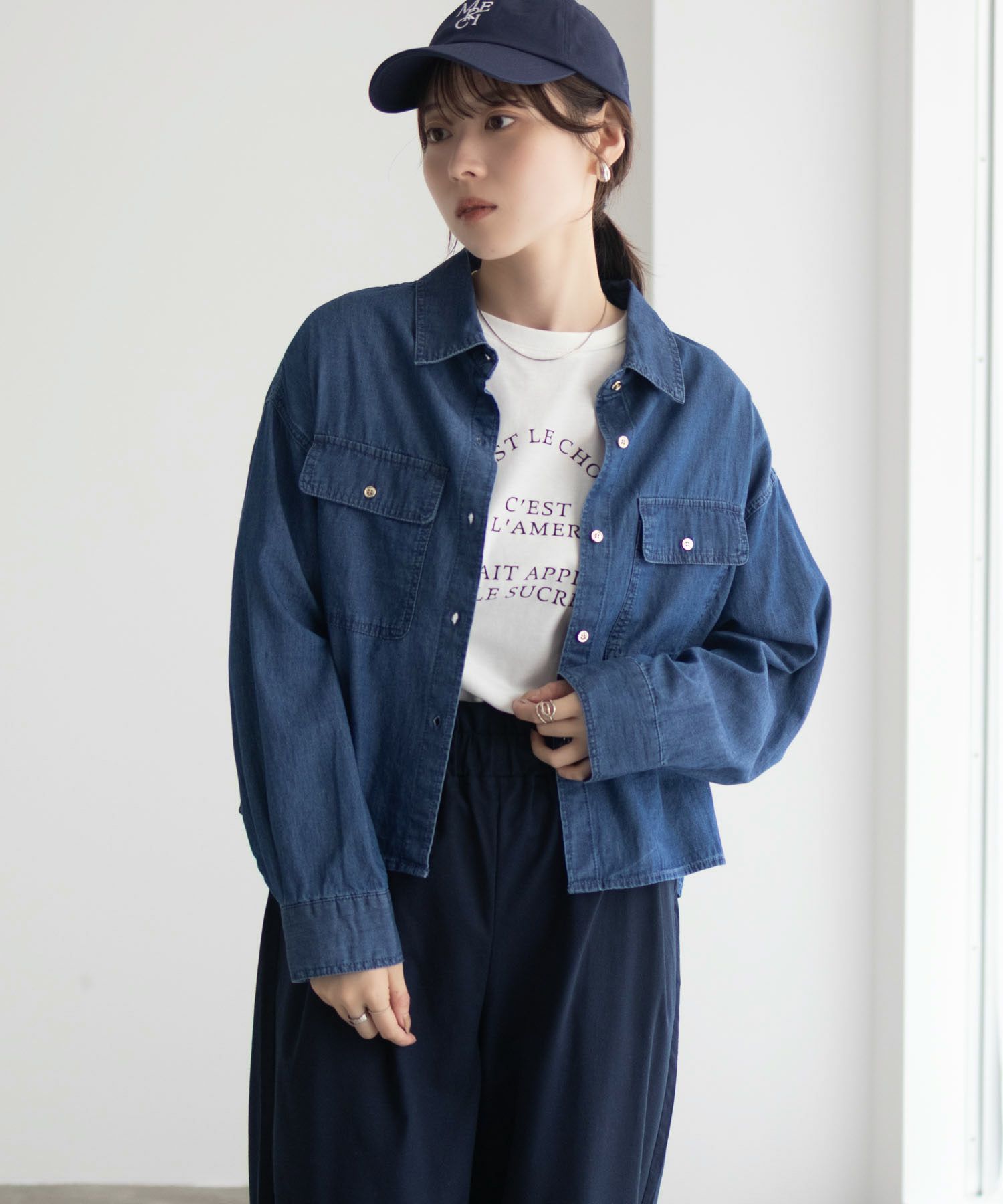 Idnes デニムコンパクトシャツ レディース商品画像-12