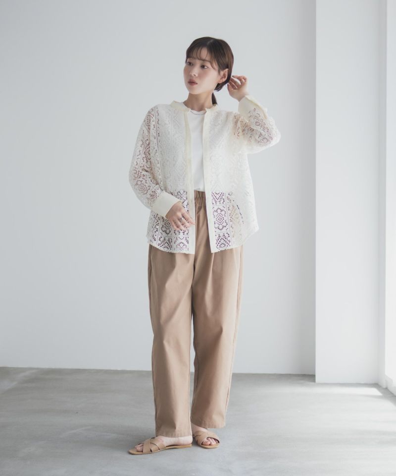 Idnes クロシェライクレース羽織ノーカラーシャツ レディース商品画像-11