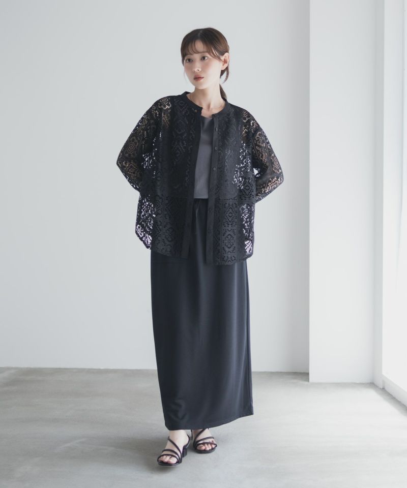 Idnes クロシェライクレース羽織ノーカラーシャツ レディース商品画像-17