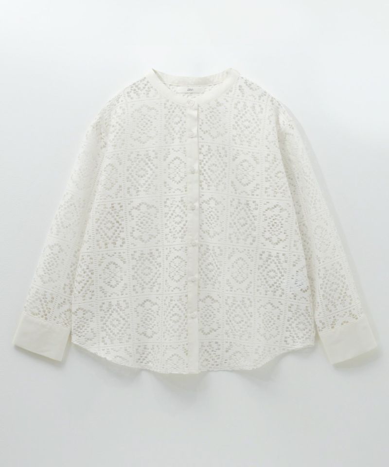 Idnes クロシェライクレース羽織ノーカラーシャツ レディース商品画像-18