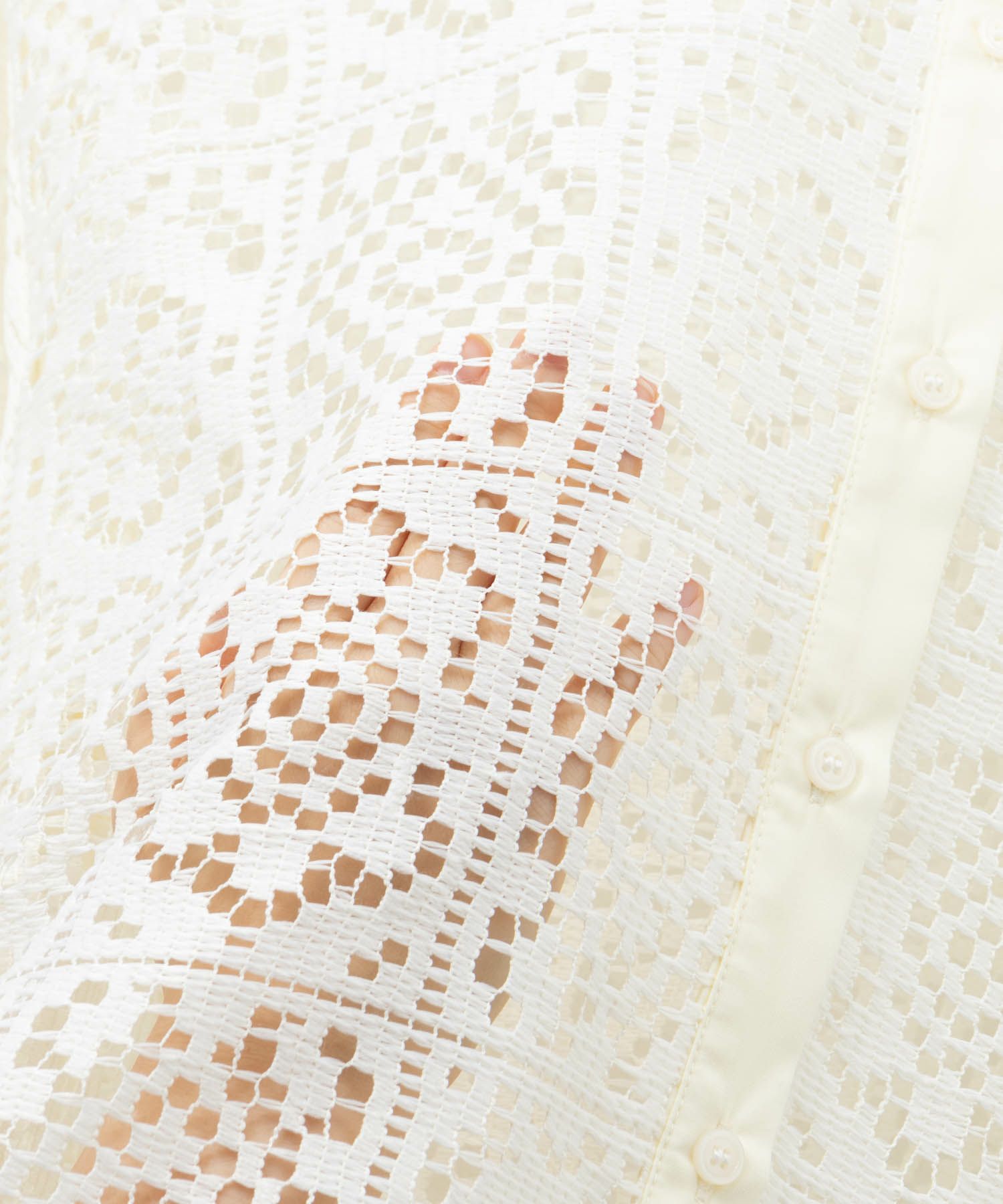 Idnes クロシェライクレース羽織ノーカラーシャツ レディース商品画像-22