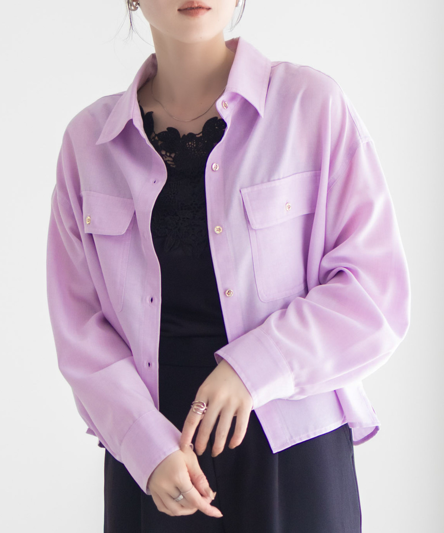 Idnes リネンライクコンパクトシャツ レディース商品画像-2