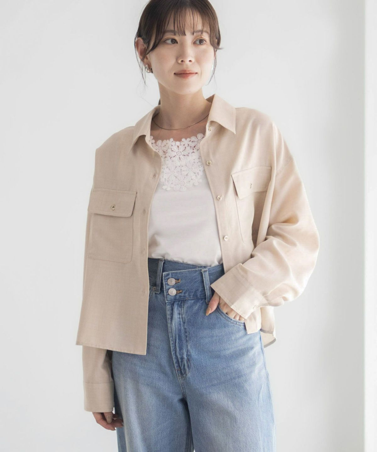 Idnes リネンライクコンパクトシャツ レディース