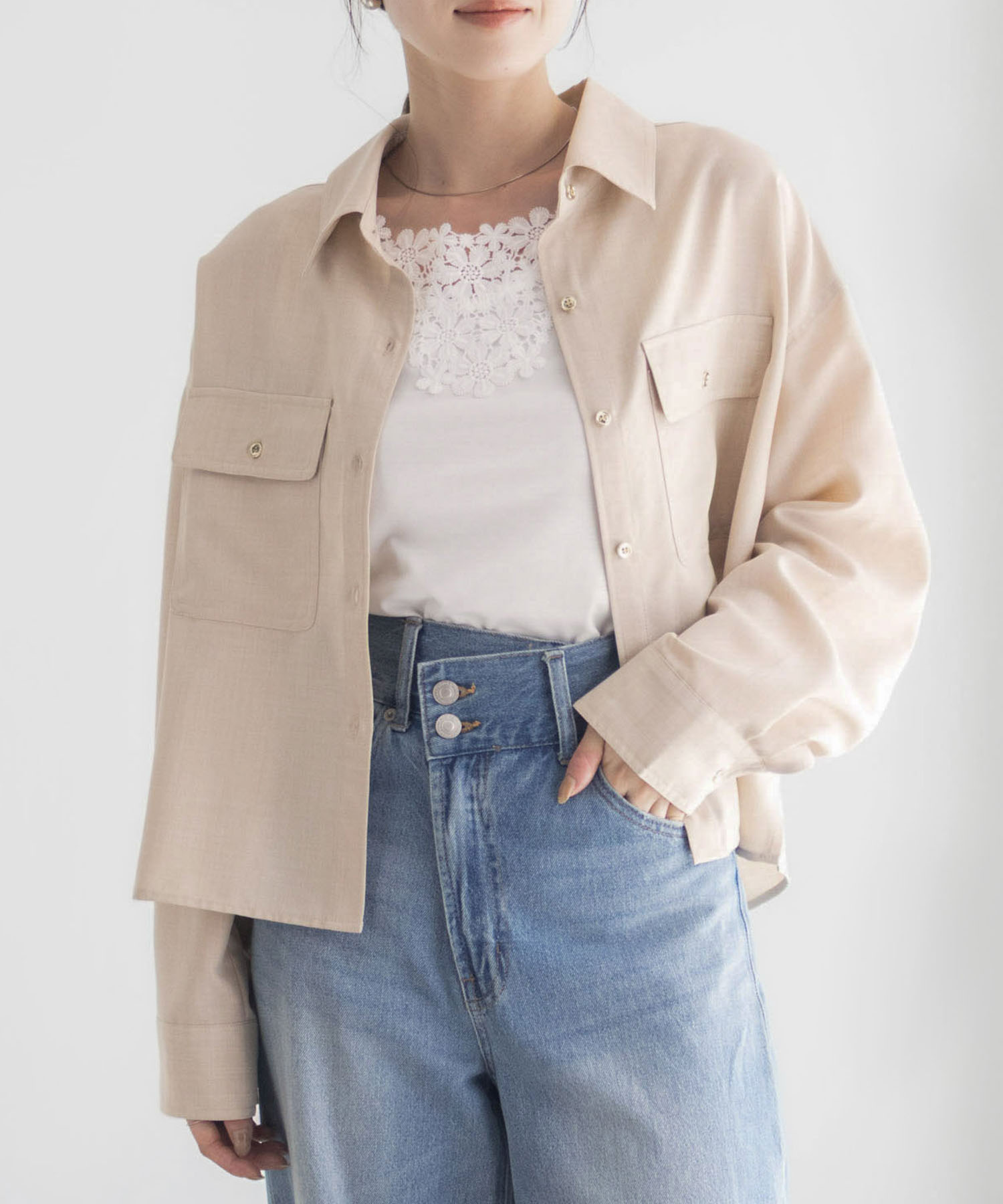 Idnes リネンライクコンパクトシャツ レディース