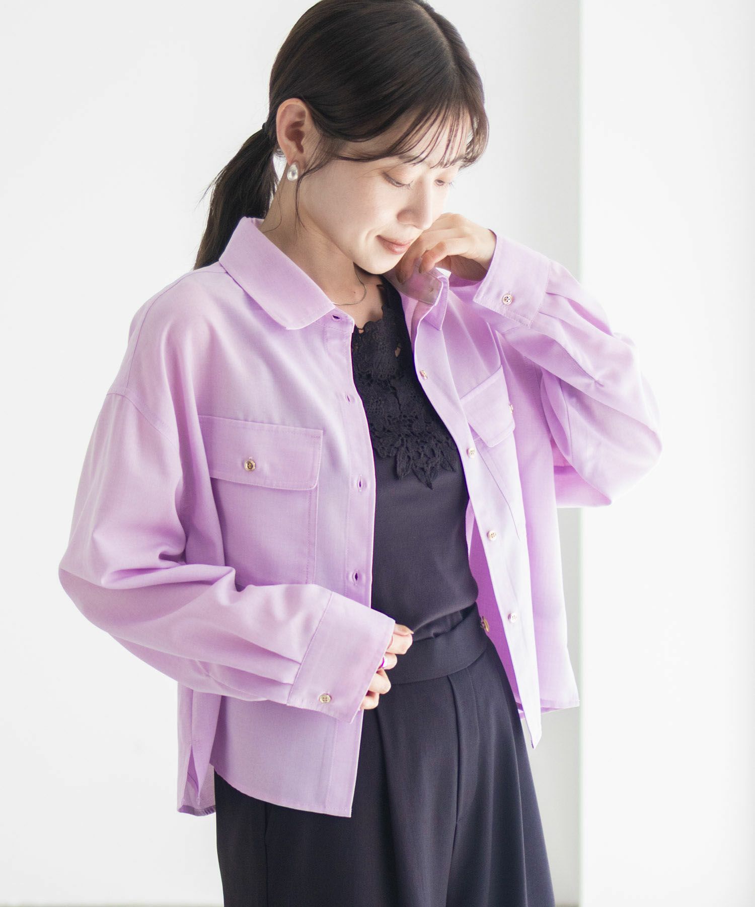 Idnes リネンライクコンパクトシャツ レディース商品画像-8