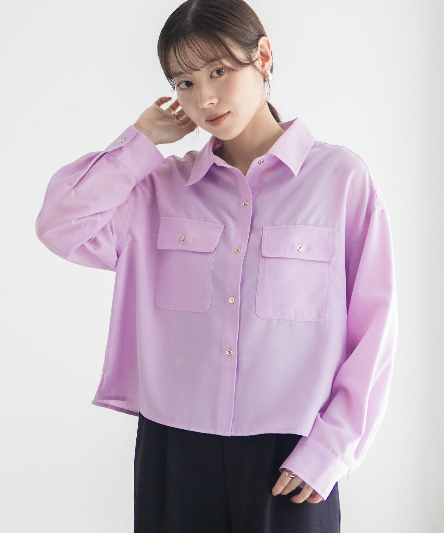 Idnes リネンライクコンパクトシャツ レディース