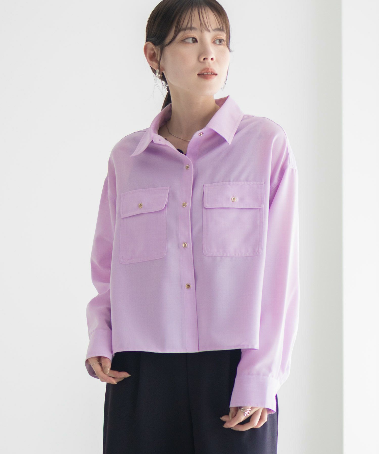 Idnes リネンライクコンパクトシャツ レディース