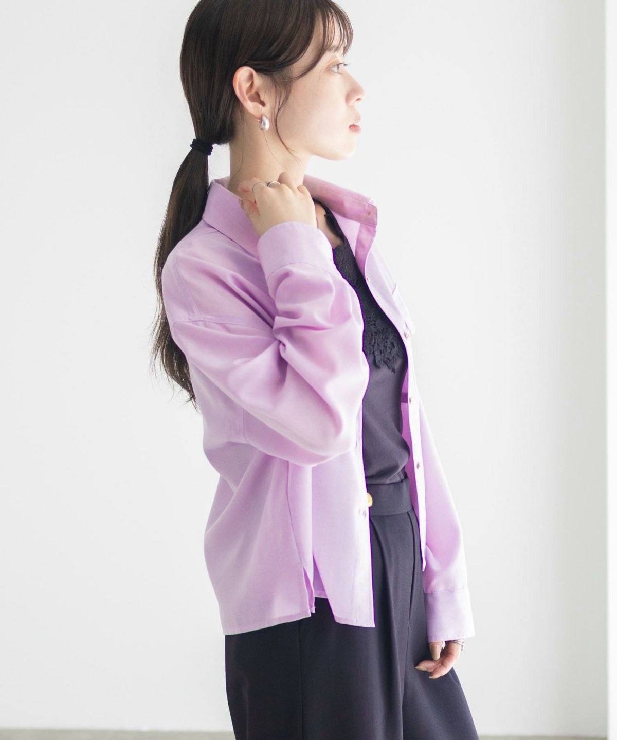 Idnes リネンライクコンパクトシャツ レディース