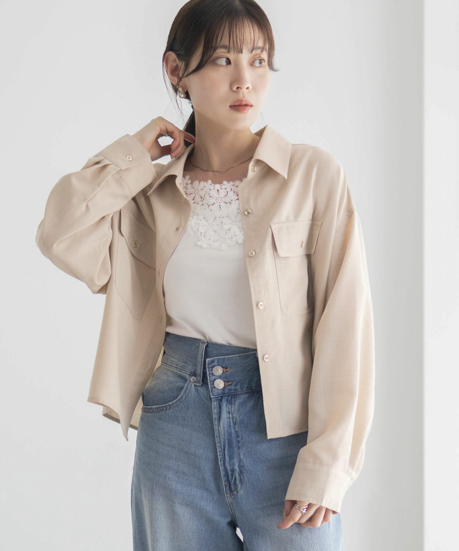 Idnes リネンライクコンパクトシャツ レディース商品画像-14