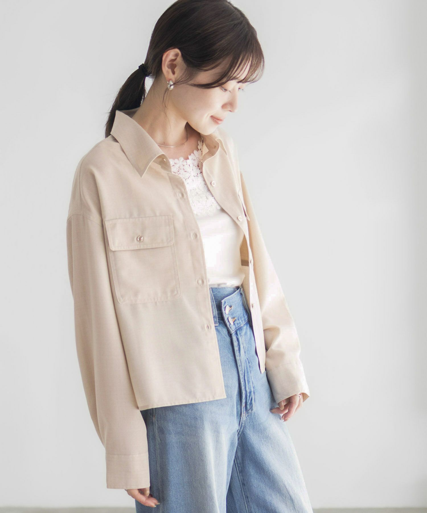 Idnes リネンライクコンパクトシャツ レディース