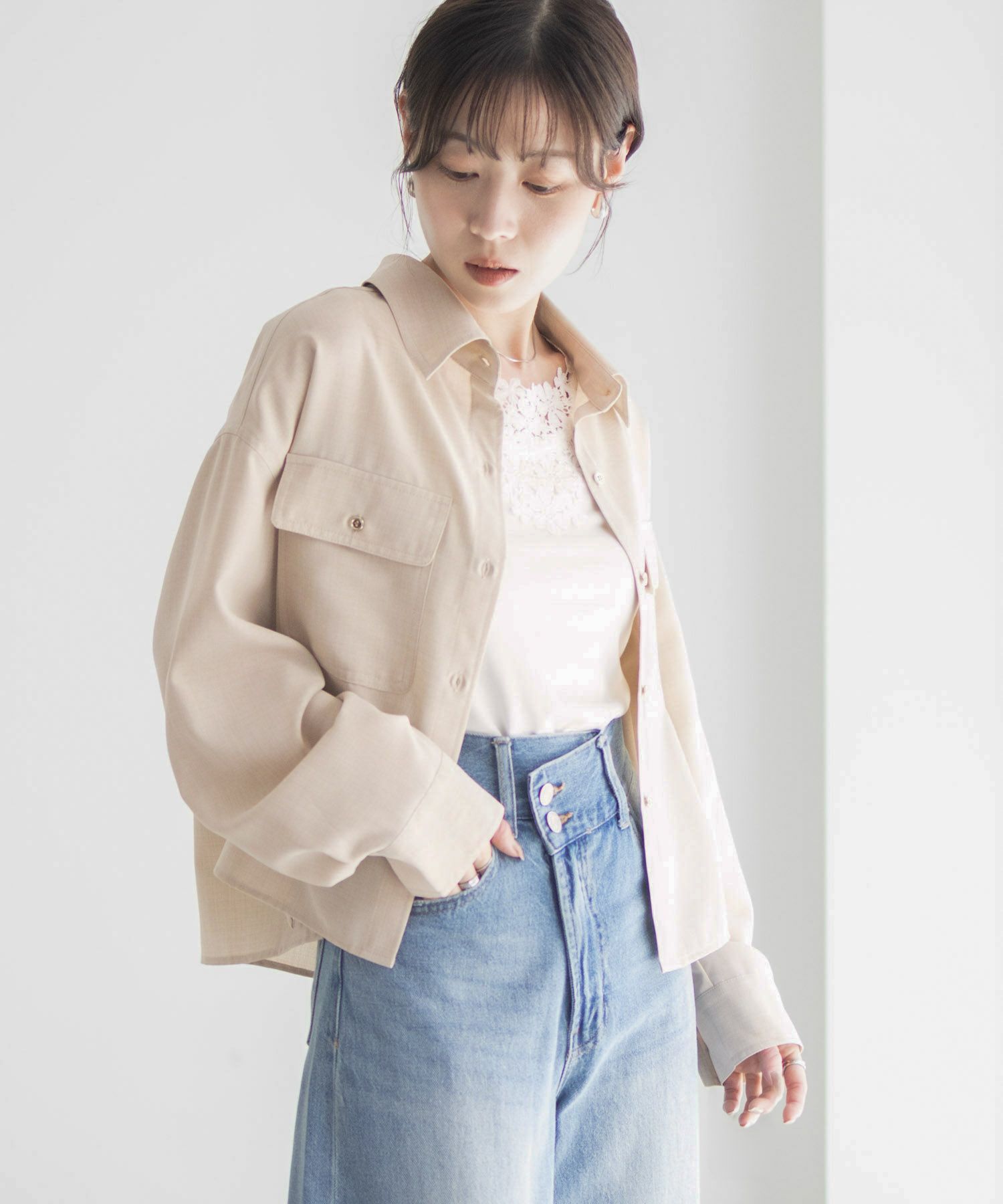 Idnes リネンライクコンパクトシャツ レディース