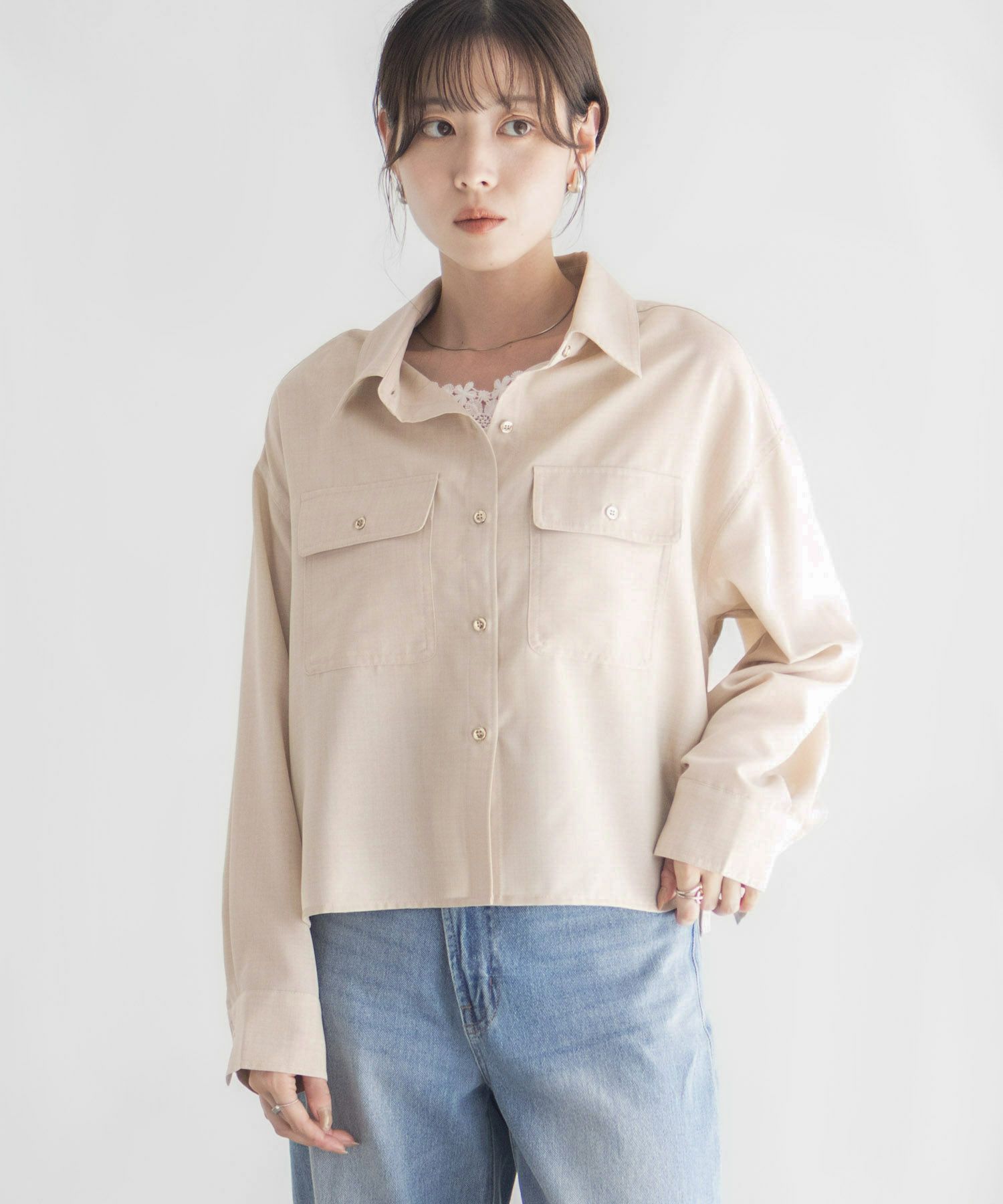 Idnes リネンライクコンパクトシャツ レディース
