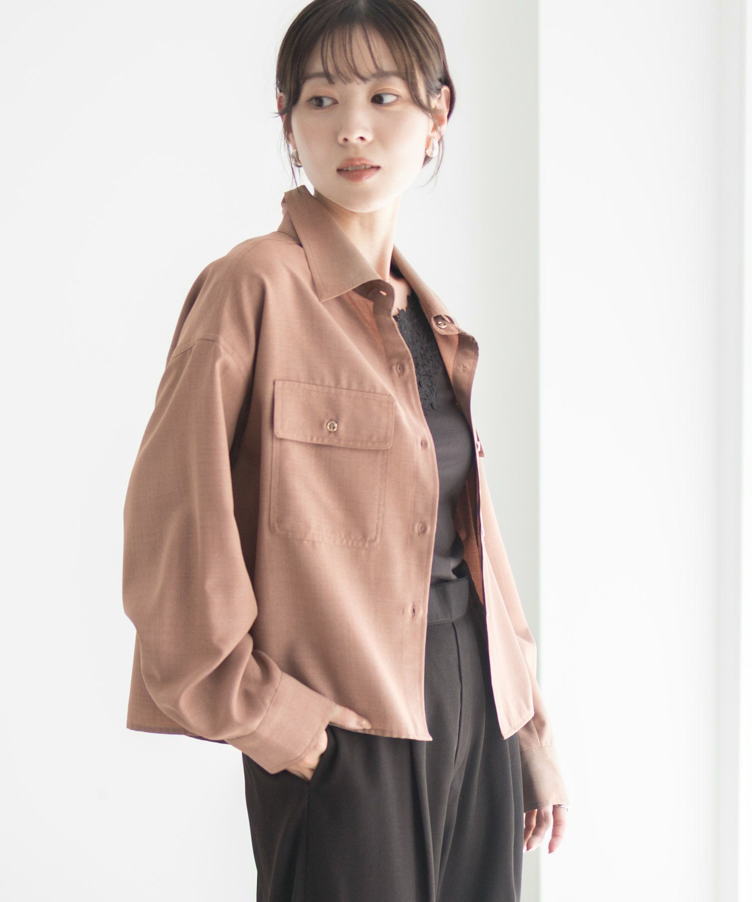 Idnes リネンライクコンパクトシャツ レディース