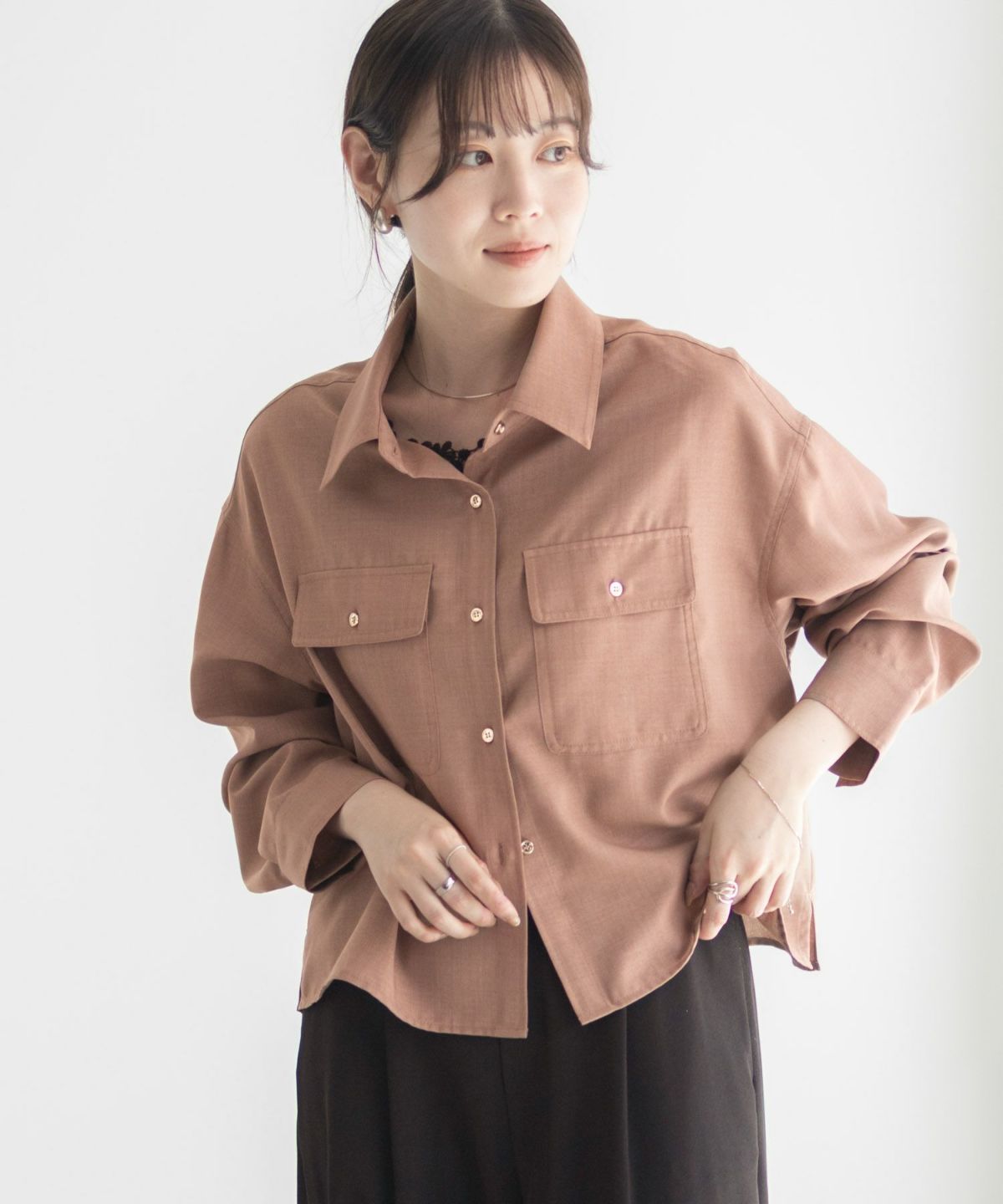 Idnes リネンライクコンパクトシャツ レディース