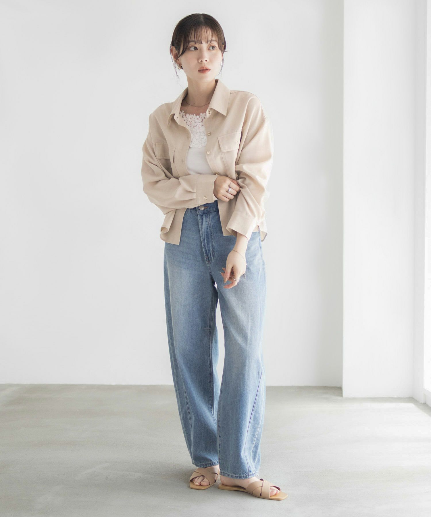 Idnes リネンライクコンパクトシャツ レディース
