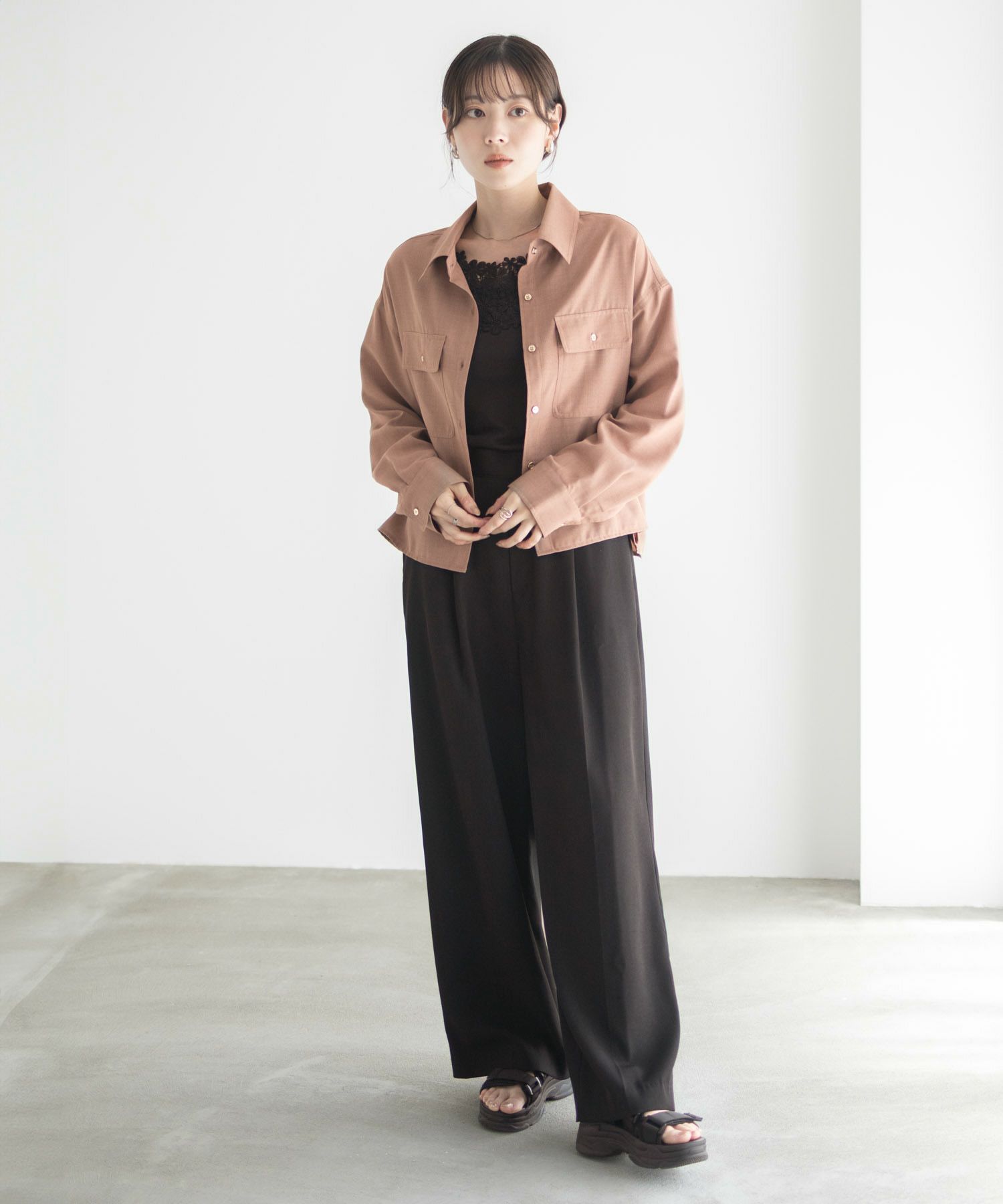 Idnes リネンライクコンパクトシャツ レディース