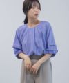 Idnes 袖タックストライプブラウス レディース