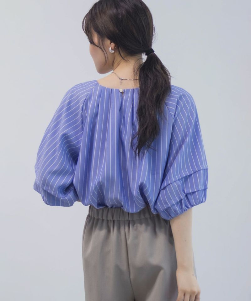 Idnes 袖タックストライプブラウス レディース商品画像-12