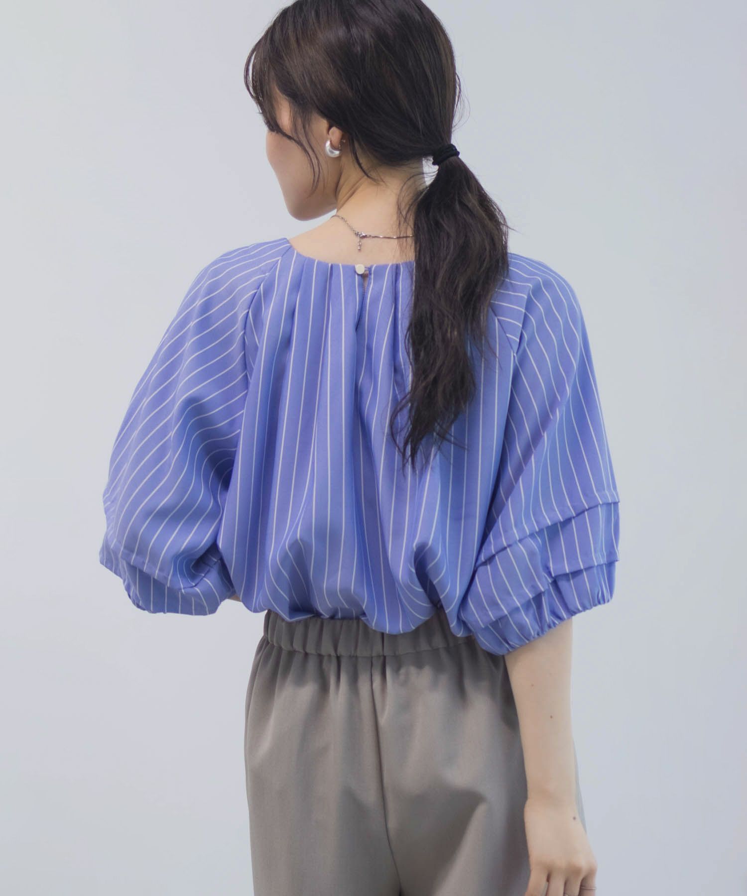 Idnes 袖タックストライプブラウス レディース商品画像-12