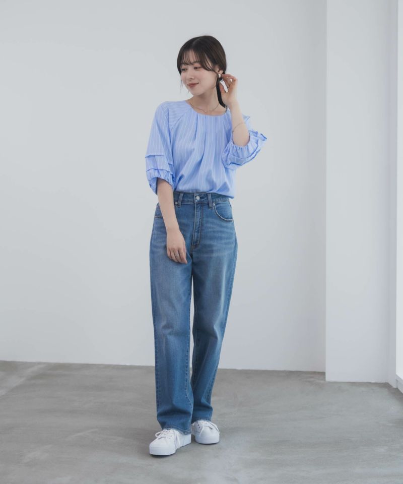 Idnes 袖タックストライプブラウス レディース商品画像-25