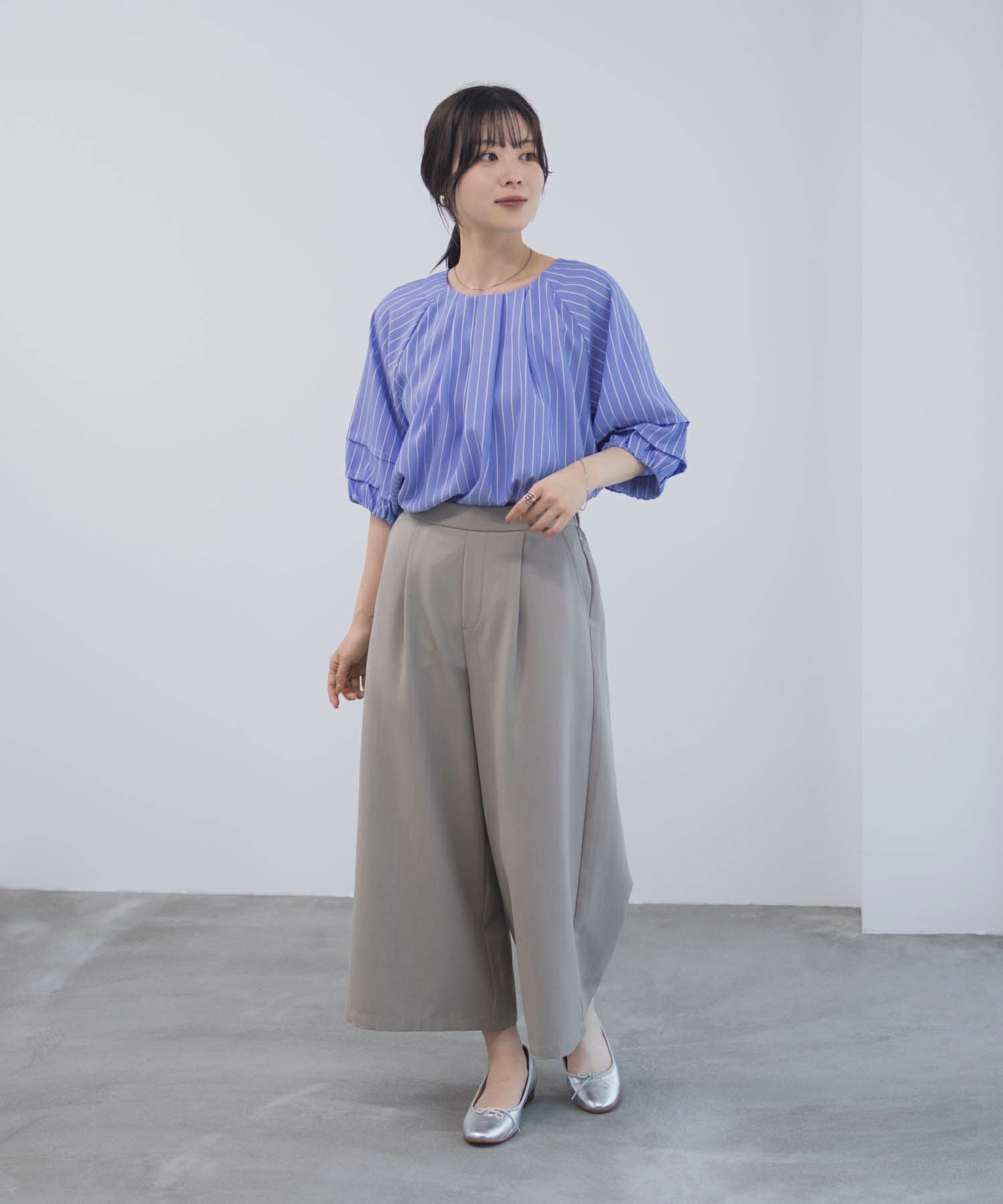 Idnes 袖タックストライプブラウス レディース商品画像-26