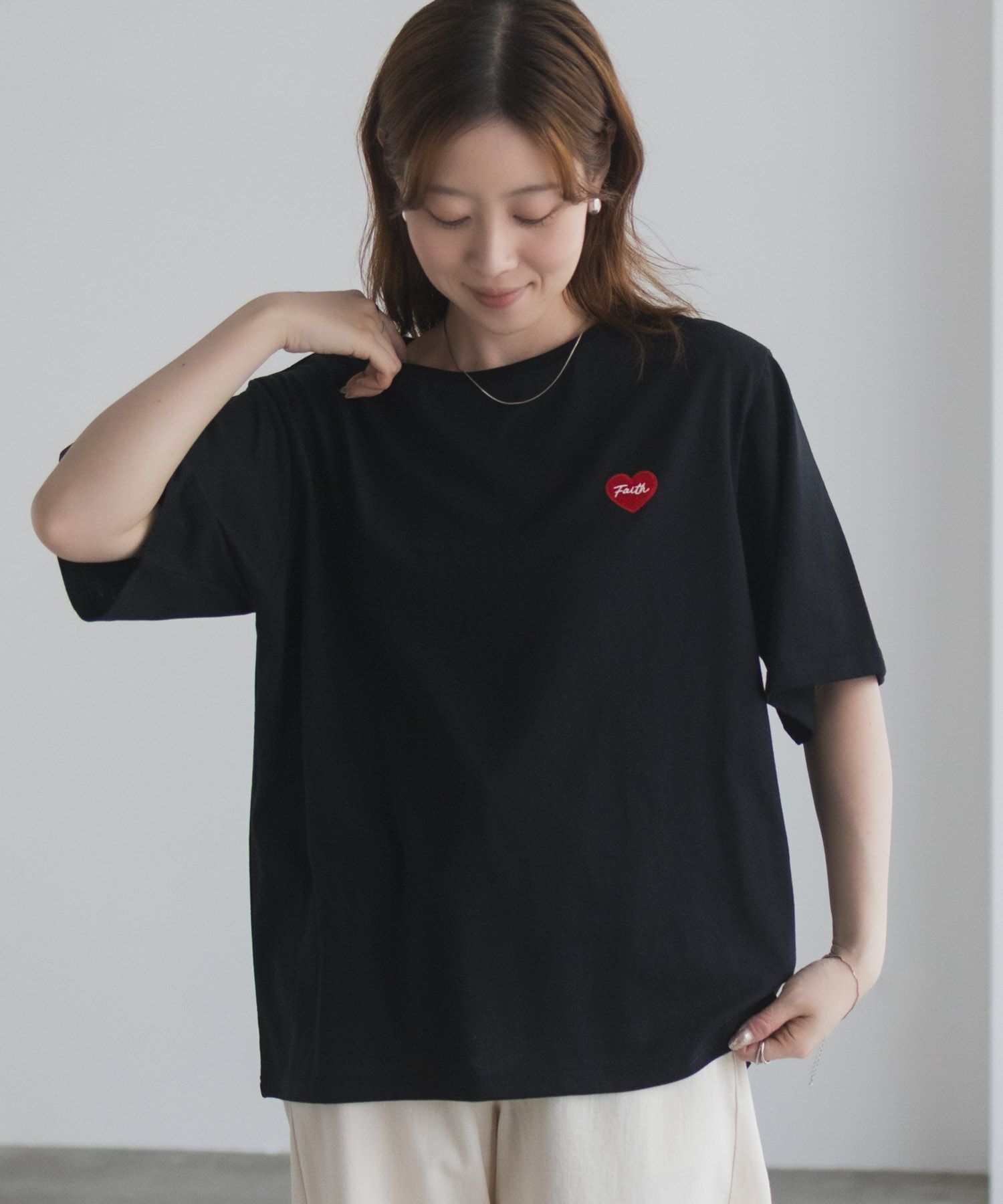 T-GRAPHICS ハート刺繍Tシャツ レディース ネコポス 対応商品