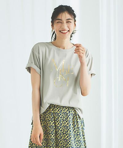 Idnes  MERCI箔プリントTシャツ レディース ネコポス 対応商品