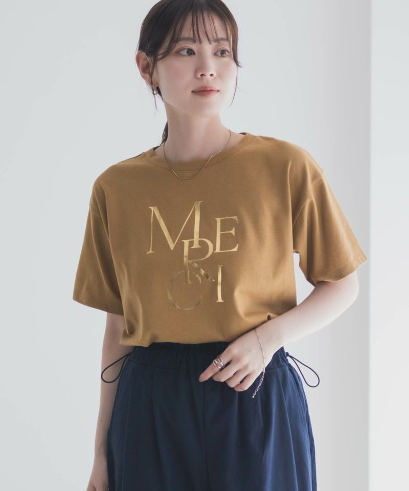 Idnes MERCI箔プリントTシャツ レディース