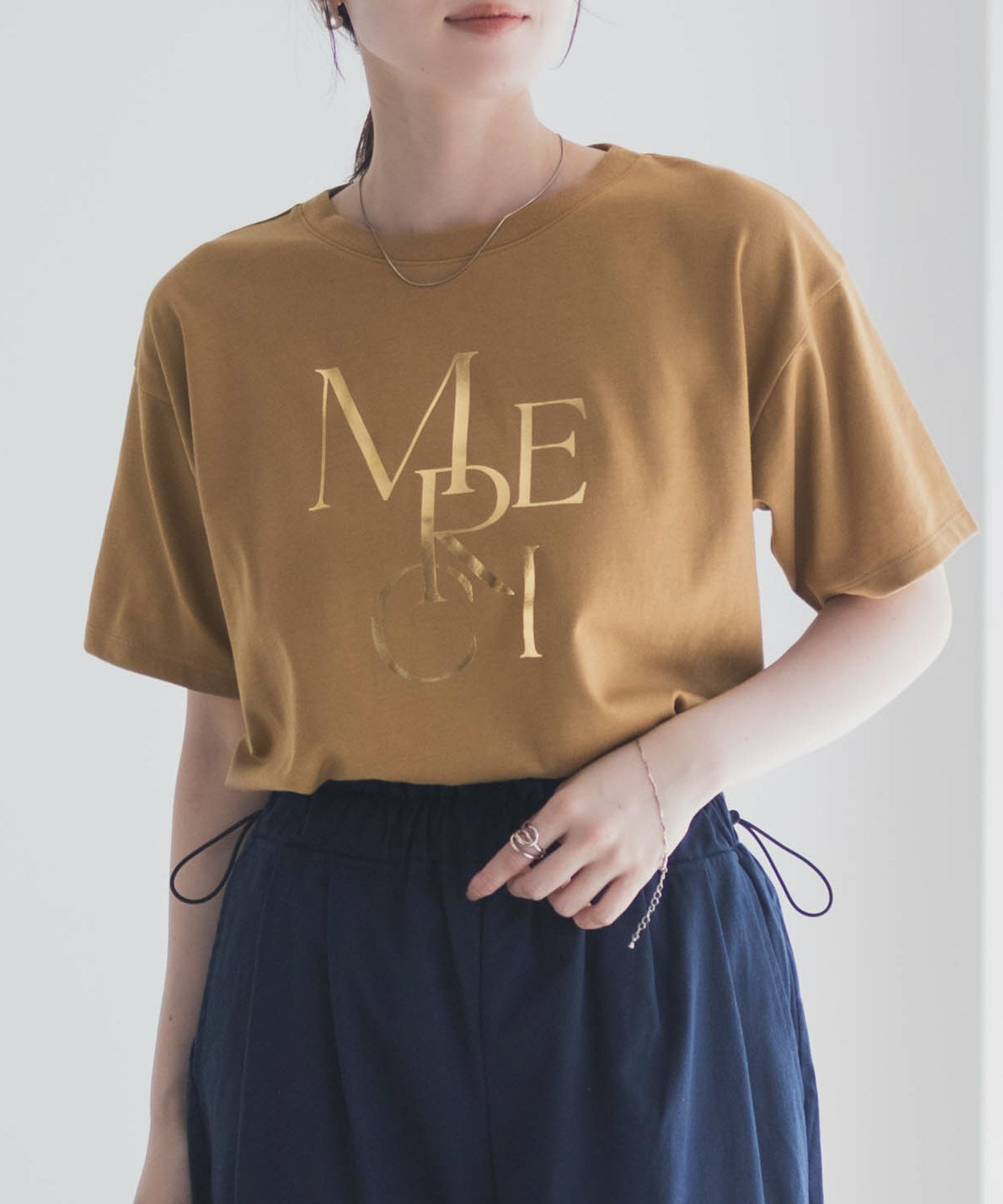 Idnes MERCI箔プリントTシャツ レディース ネコポス 対応商品