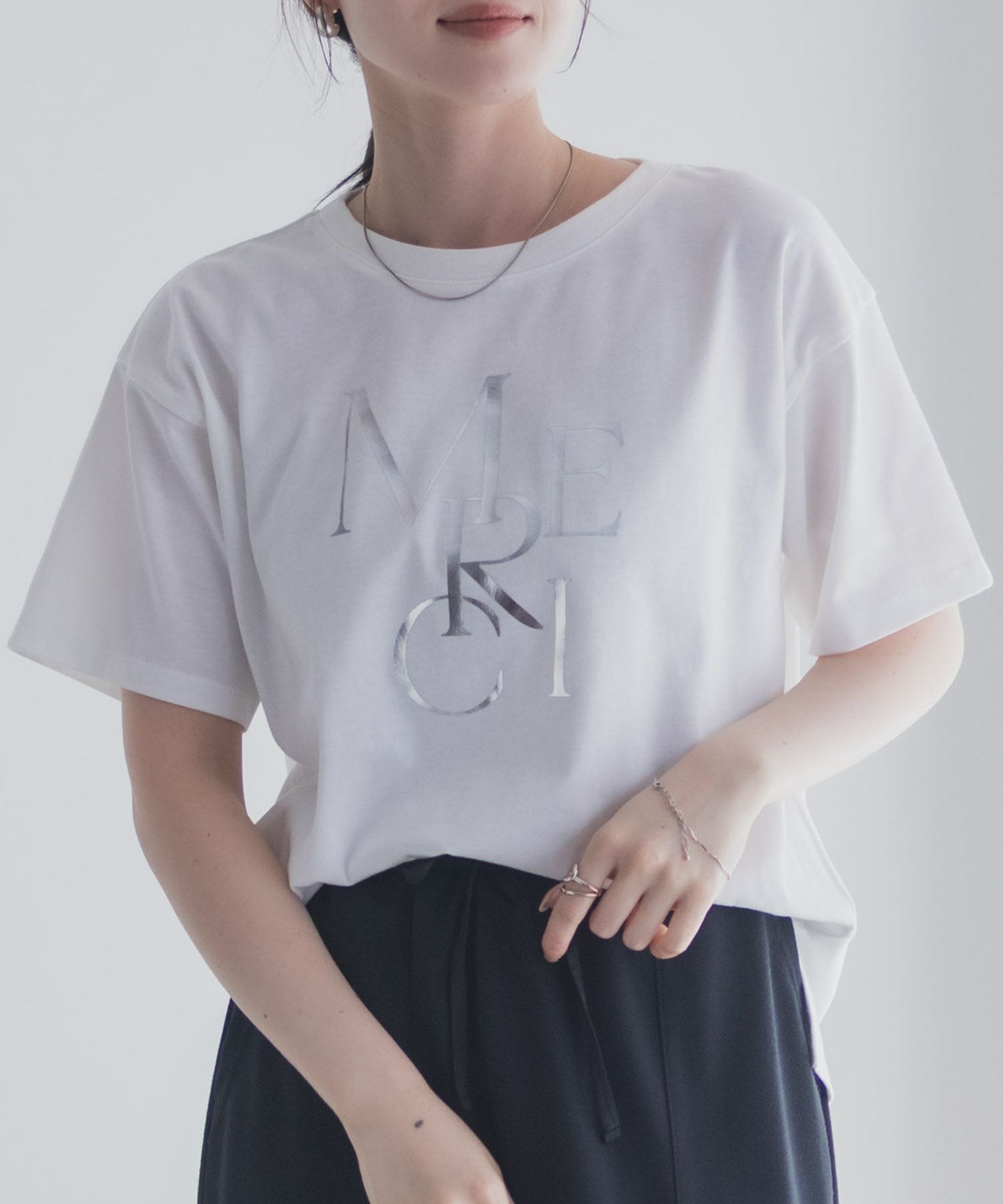 Idnes MERCI箔プリントTシャツ レディース ネコポス 対応商品