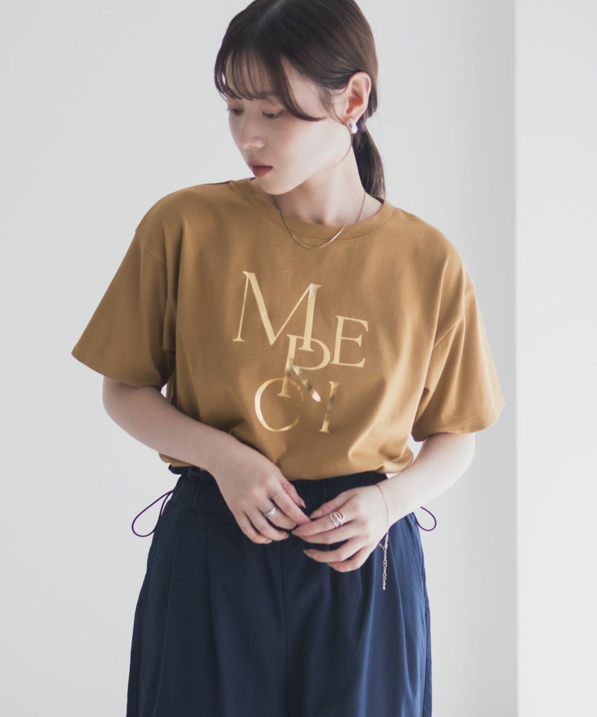 Idnes MERCI箔プリントTシャツ レディース ネコポス 対応商品
