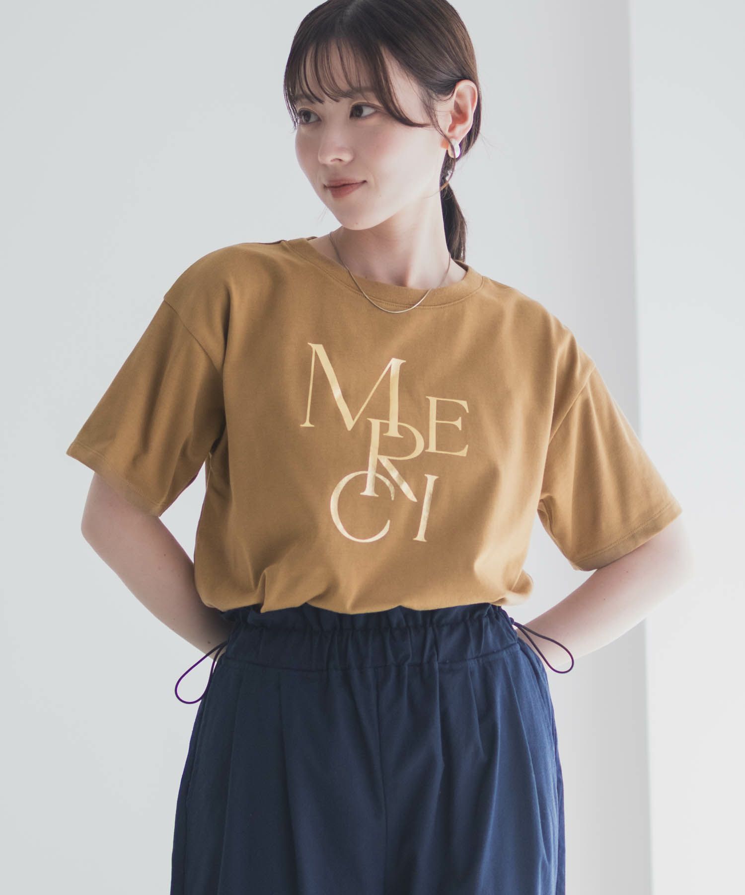 Idnes MERCI箔プリントTシャツ レディース ネコポス 対応商品
