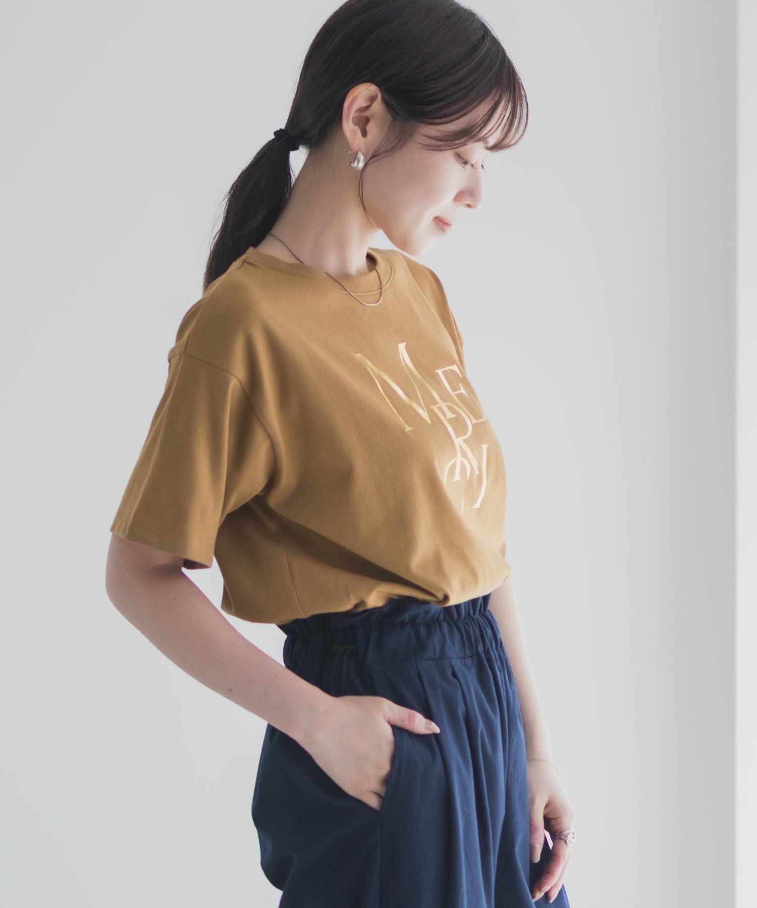 Idnes MERCI箔プリントTシャツ レディース ネコポス 対応商品