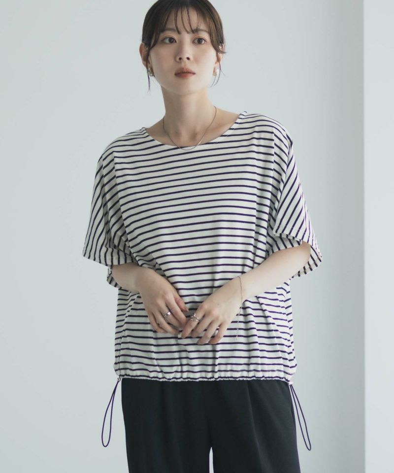 Idnes 裾ドロストボーダーカットソー レディース メール便 対応商品商品画像-1