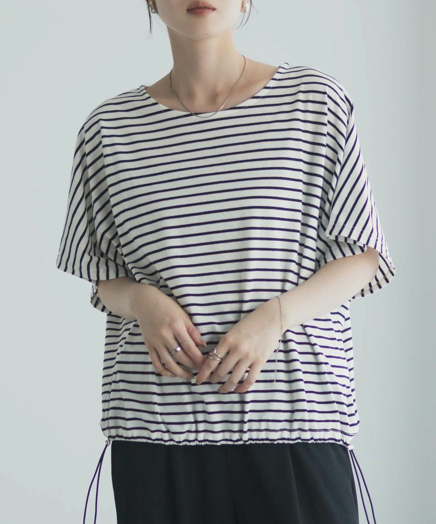 Idnes 裾ドロストボーダーカットソー レディース ネコポス 対応商品