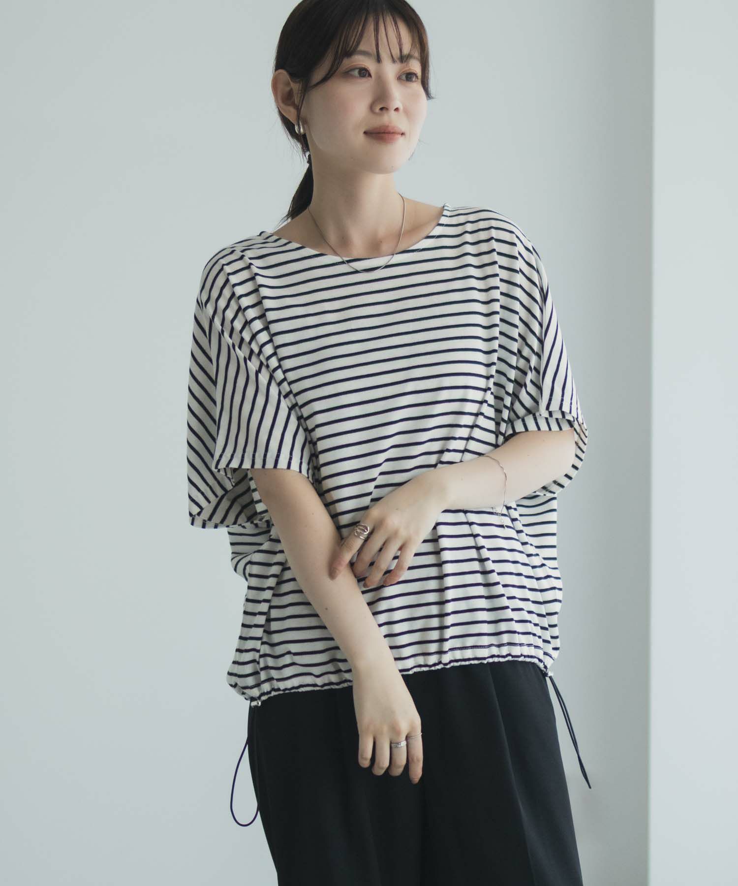 Idnes 裾ドロストボーダーカットソー レディース メール便 対応商品商品サムネイル-5