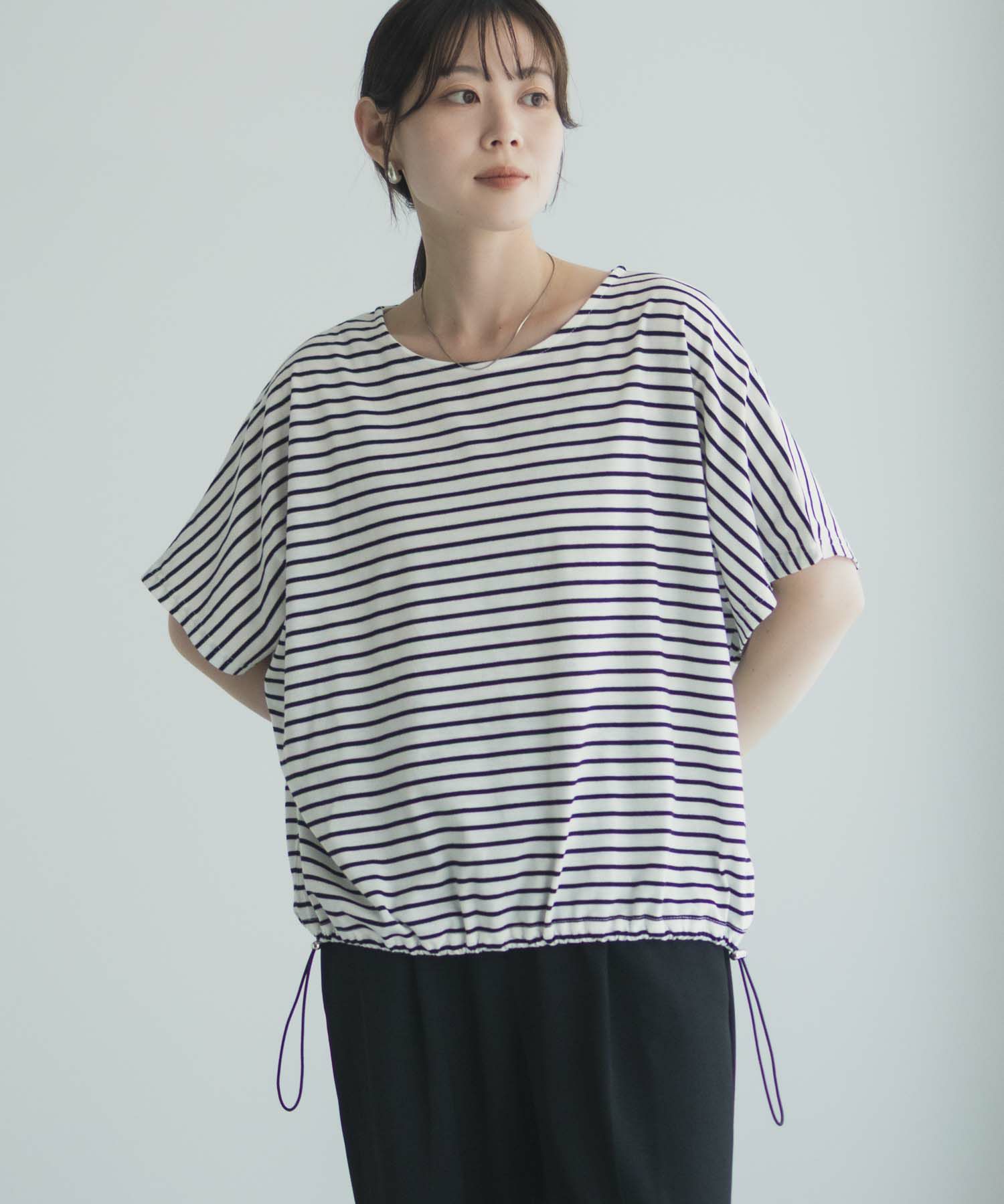 Idnes 裾ドロストボーダーカットソー レディース メール便 対応商品商品サムネイル-6